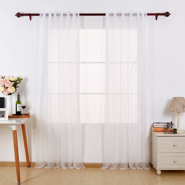Deconovo White Sheer Curtains 95 Inch Length Back Tab And Rod Pocket Deconovo White Sheer Curtains 95 Inch Length Back Tab And Rod Pocket Voile D