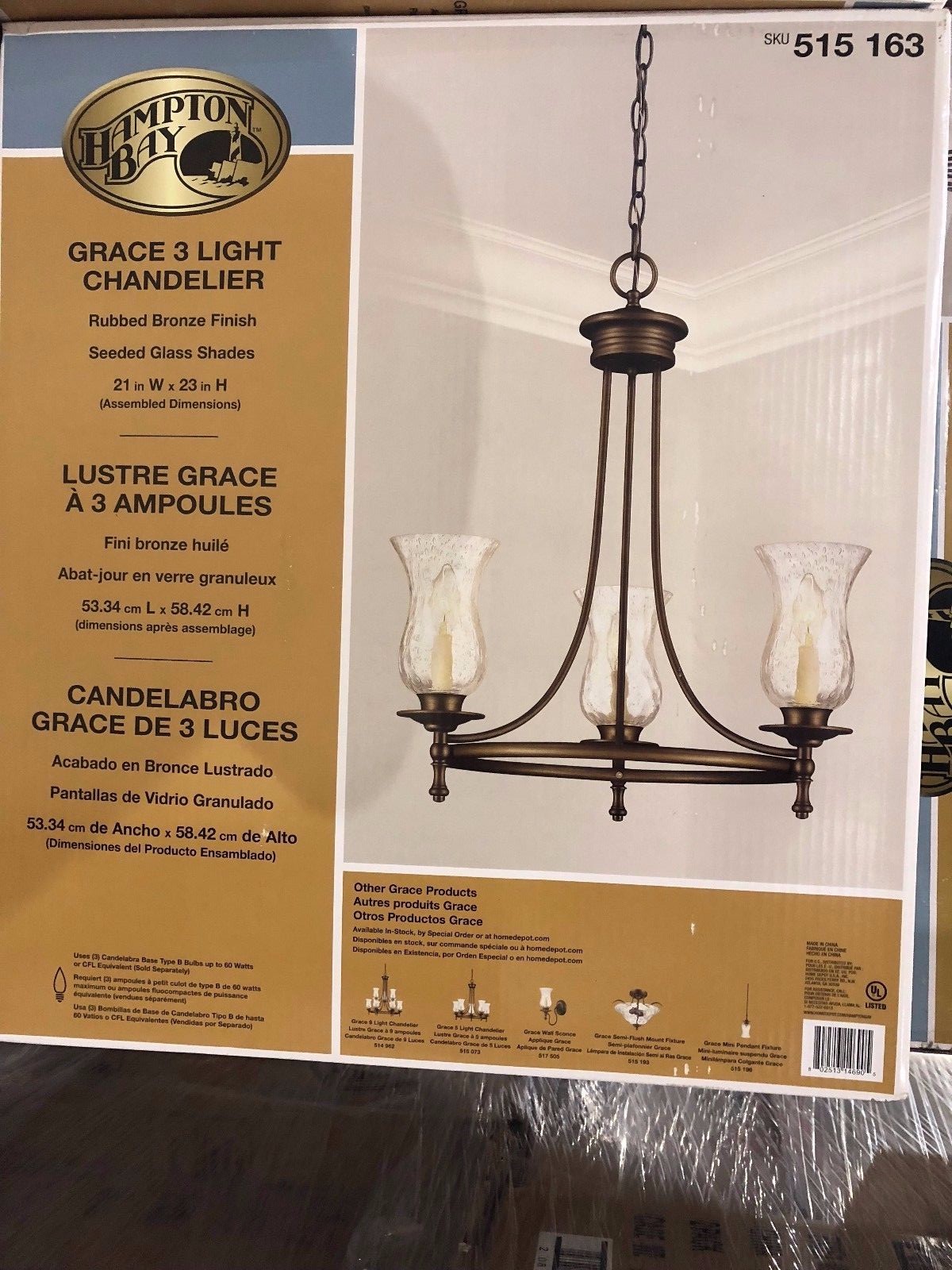 Hampton Bay Grace 3 Light Rubbed Bronze Chandelier 14690 Picture 1 Of 2