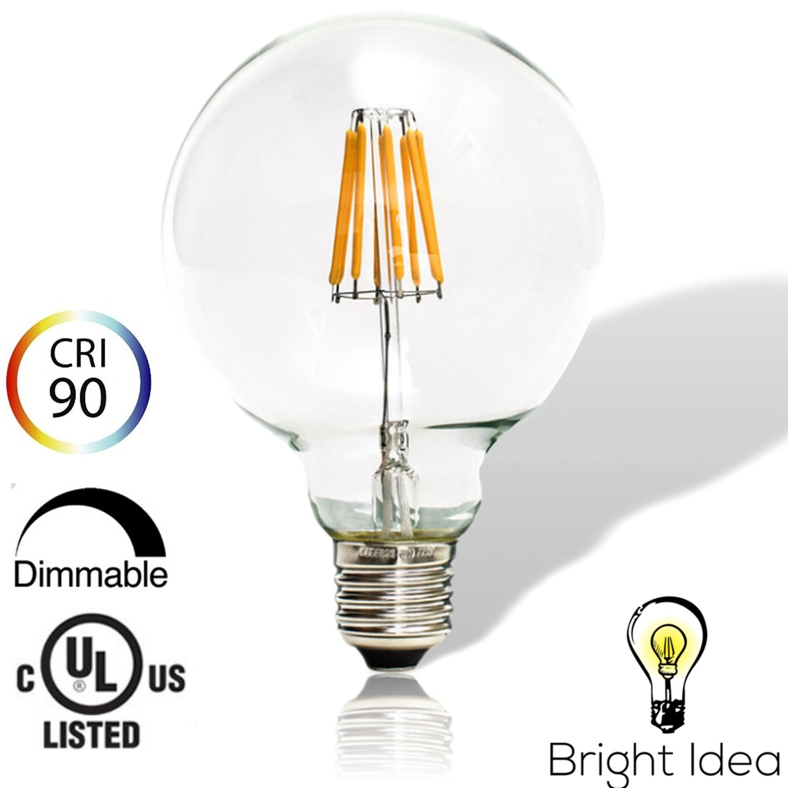 Bright Idea Led Dimmable Clear Vanity Globe 6 Watt Filament G95 Bulb Picture 1 Of 5