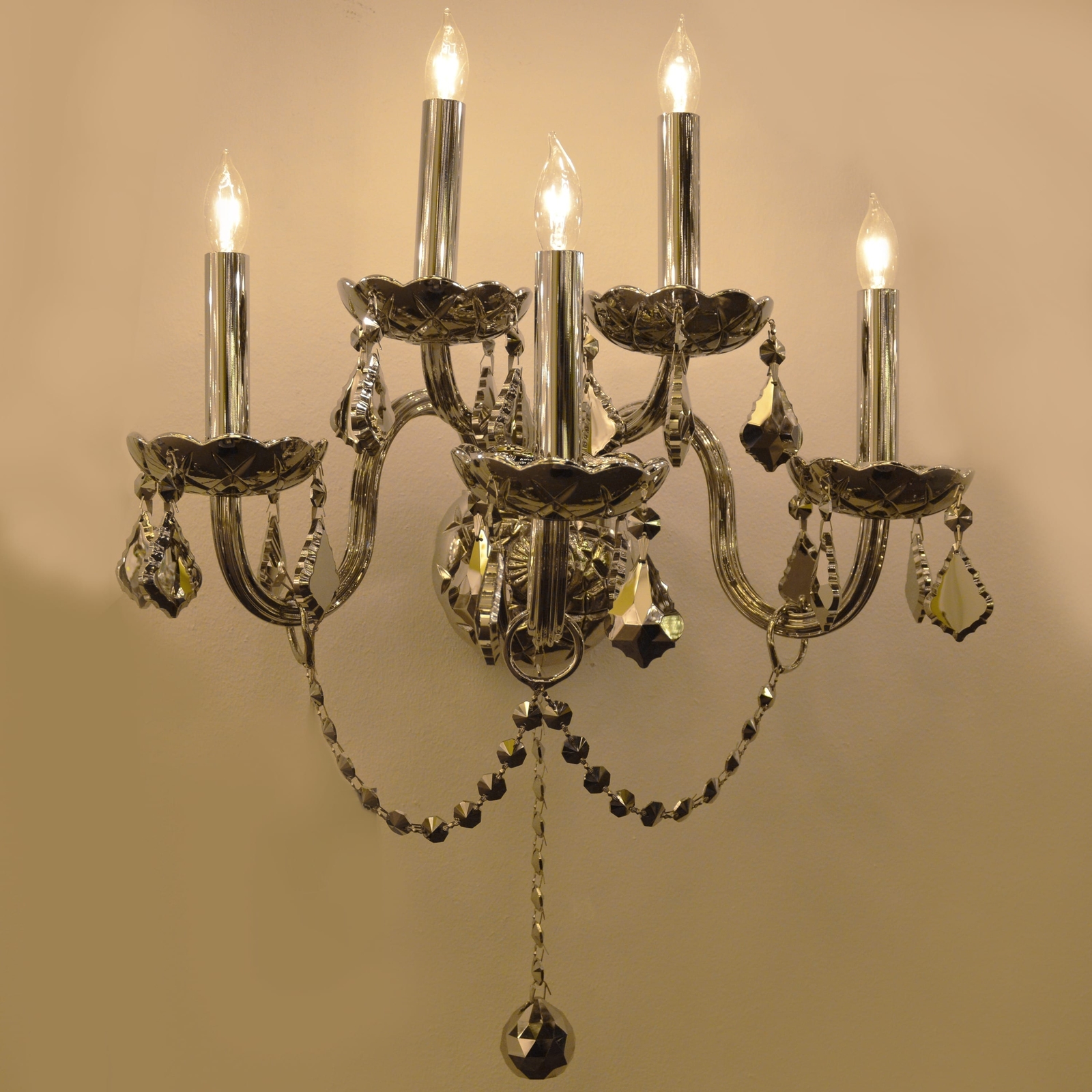 Provence Venetian Style 5 Light Chrome Crystal Candle Wall Sconce Provence Venetian Style 5 Light Chrome Crystal Candle Wall Sconce Two 2 Ti Ebay