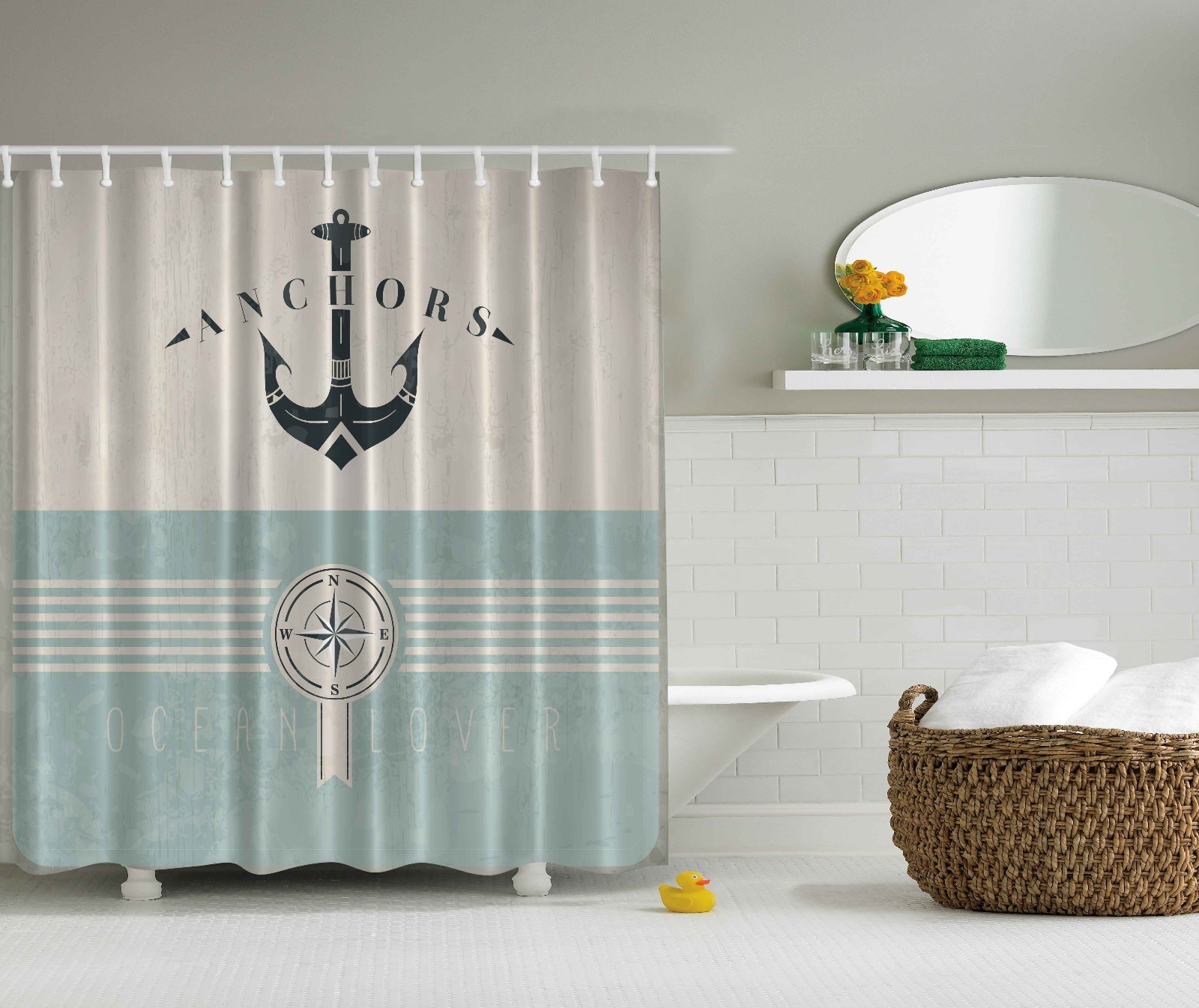 Nautical Anchor Sailor Sea Directions Compass Shower Curtain Extra Picture 1 Of