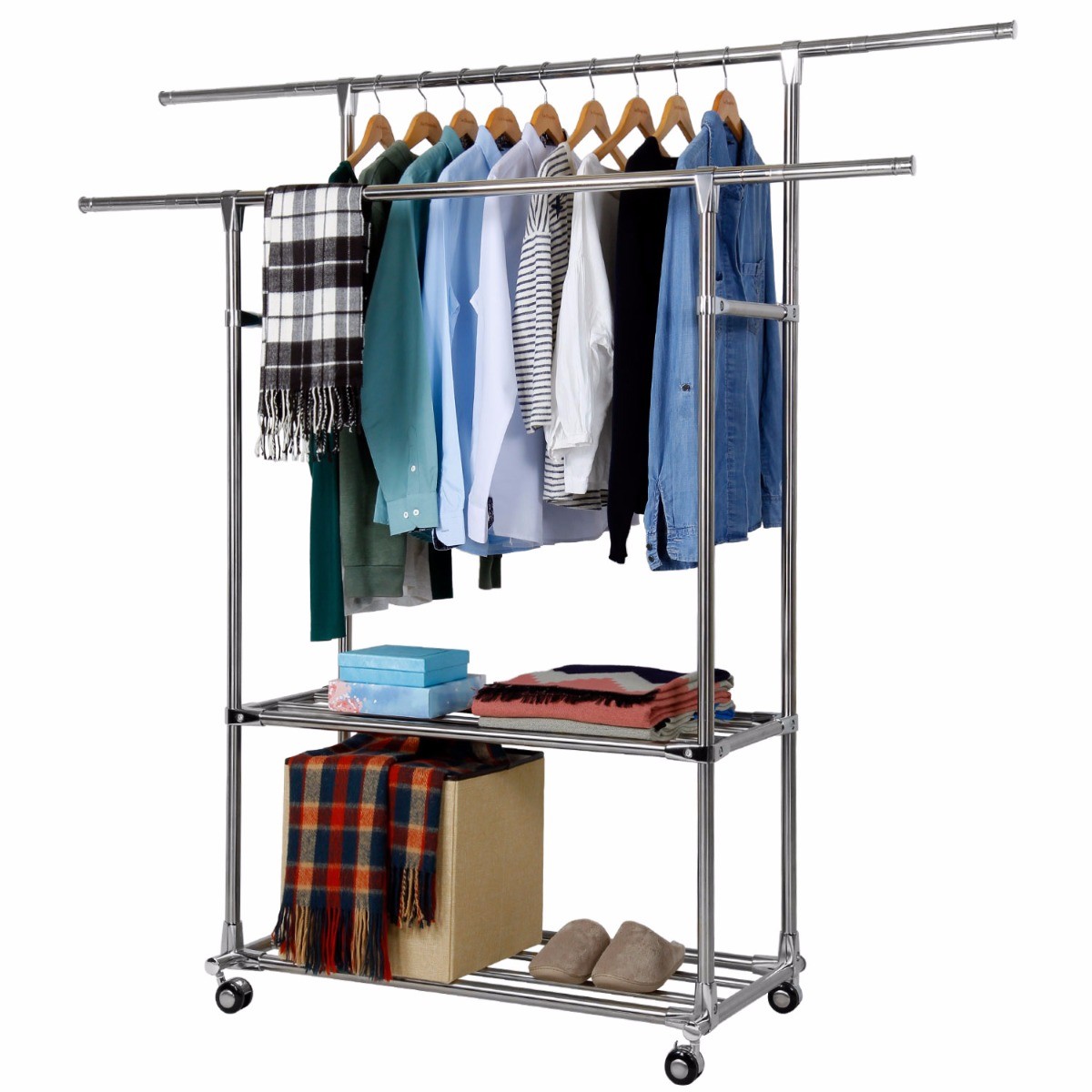 Lifewit Commercial Garment Rack Rolling Collapsible Double Clothes Picture 1 Of 11