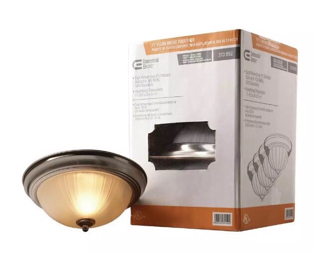 4 Commercial Electric 373 052 11 Flush Mount Brushed Nickel 4 Commercial Electric 373 052 11 Flush Mount Brushed Nickel Frosted Glass New