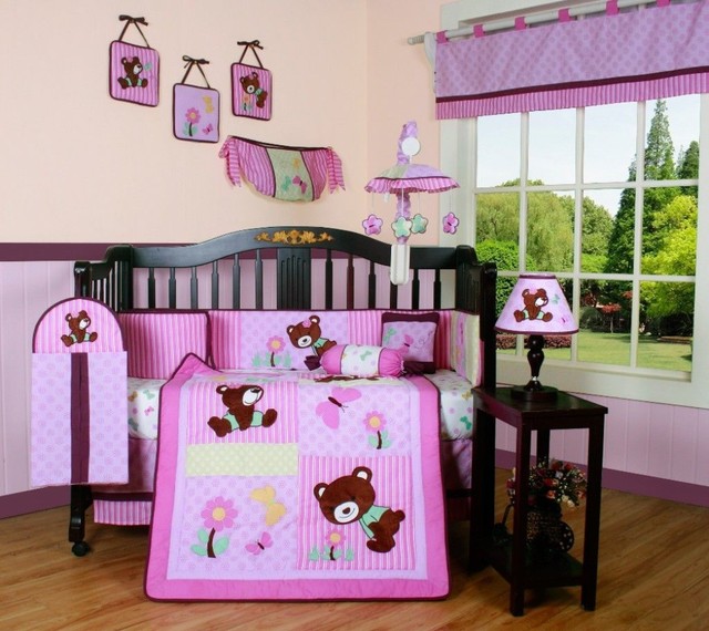 Geenny Girl Teddy Bear 13pcs Crib Bedding Set Geenny Pink Teddy Bear 13 Piece Crib Bedding Set Stylish Bedroom Decor