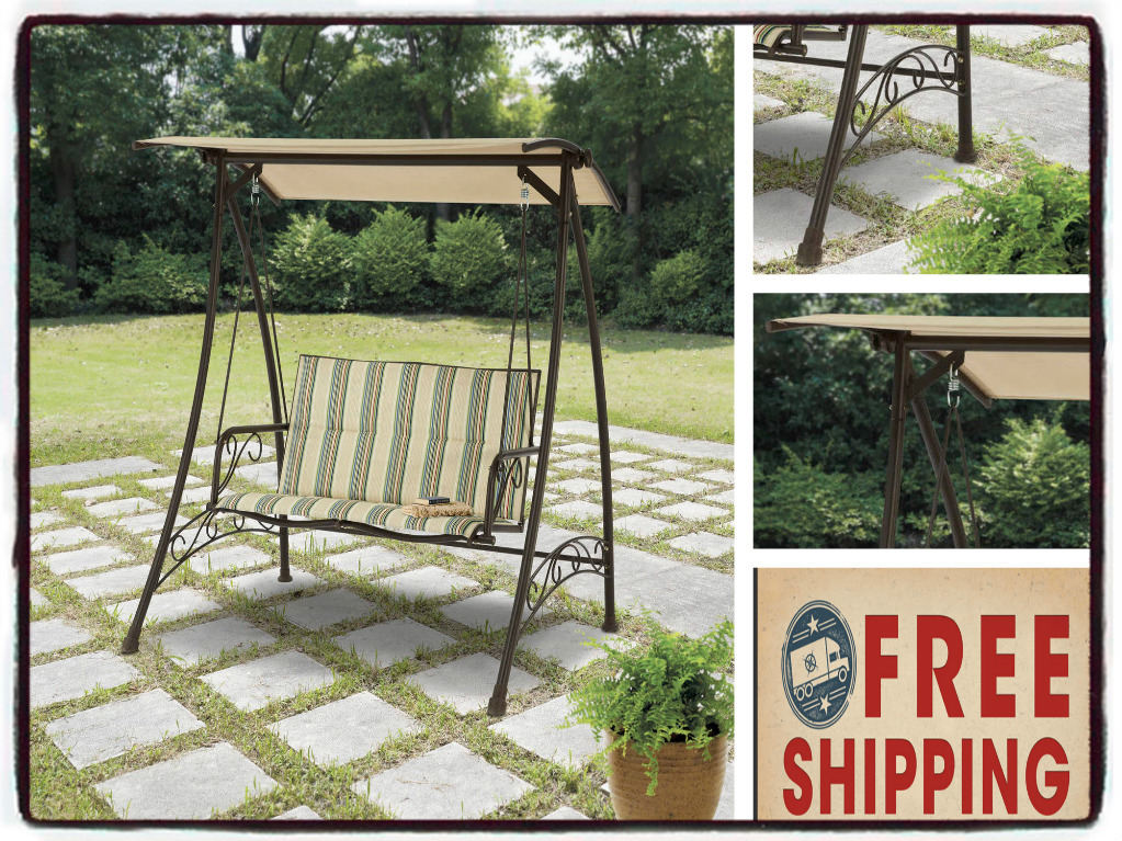 Porch Swing With Canopy Cover Patio Outdoor 2 Person Seat Bench Porch Swing With Canopy Cover Patio Outdoor 2 Person Seat Bench Steel Padded