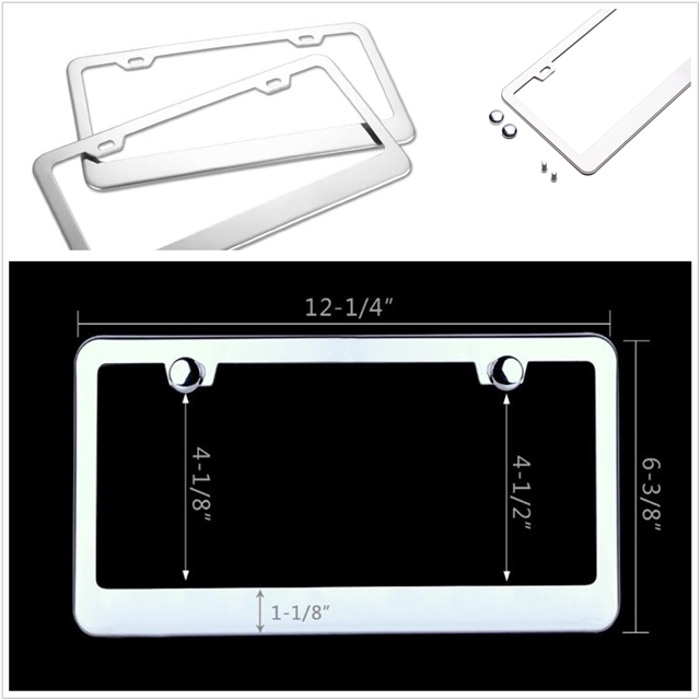 2pcs Universal Car Chrome Stainless Steel Metal License Plate Frame 2pcs Universal Car Chrome Stainless Steel Metal License Plate Frame Square Hole Ebay