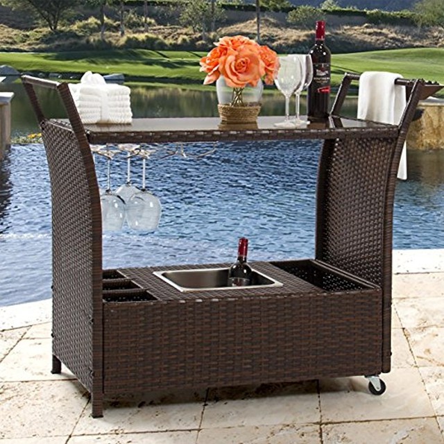 Best Choice S Rolling Wicker Outdoor Bar Cart W Ice Bucket Outdoor Patio Wicker Serving Bar Cart W Ice Bucket Wine Rack Brown