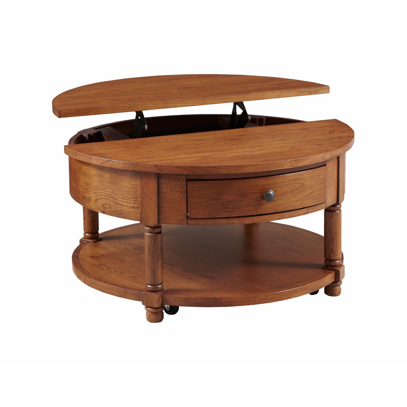 Broyhill Attic Heirlooms Round Lift Top Tail Table In Oak Picture 1 Of 3