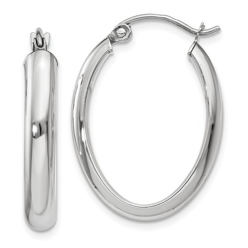 14k White Gold Polished 3 75mm Oval Hoop Earrings Ebay