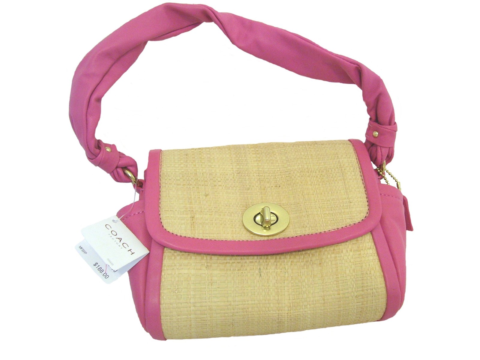 Coach Parker Bright Pink Leather Straw Top F42475 Purse Handbag Ebay Picture 1 Of 9