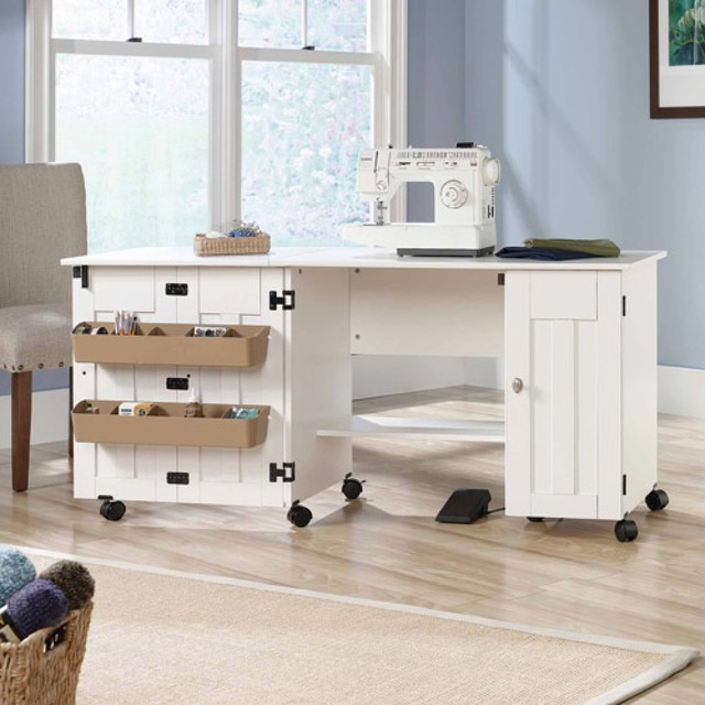 Sauder Sewing Craft Table Drop Leaf Shelves Storage Cabinet Choose Sewing Table Storage Craft Desk Drop Leaf Cabinet Shelf Sew Work White New