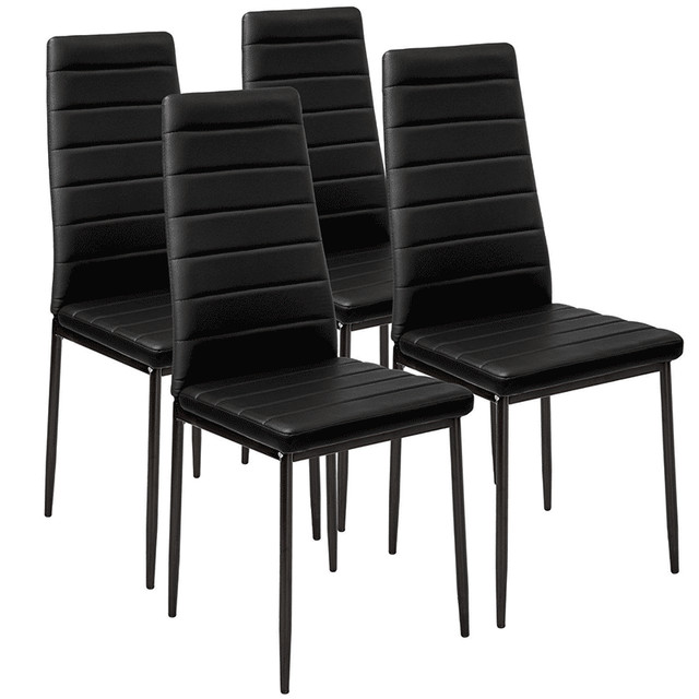 Black Glass Dining Table And 6 Chairs Set Faux Leather Kitchen Picture 7 Of
