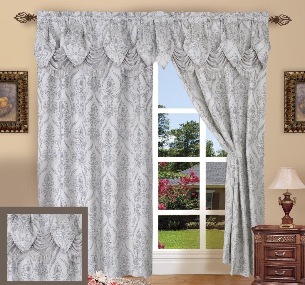 Set Of 2 Penelopie Jacquard Look Curtain Panels With Attached Picture 2 Of