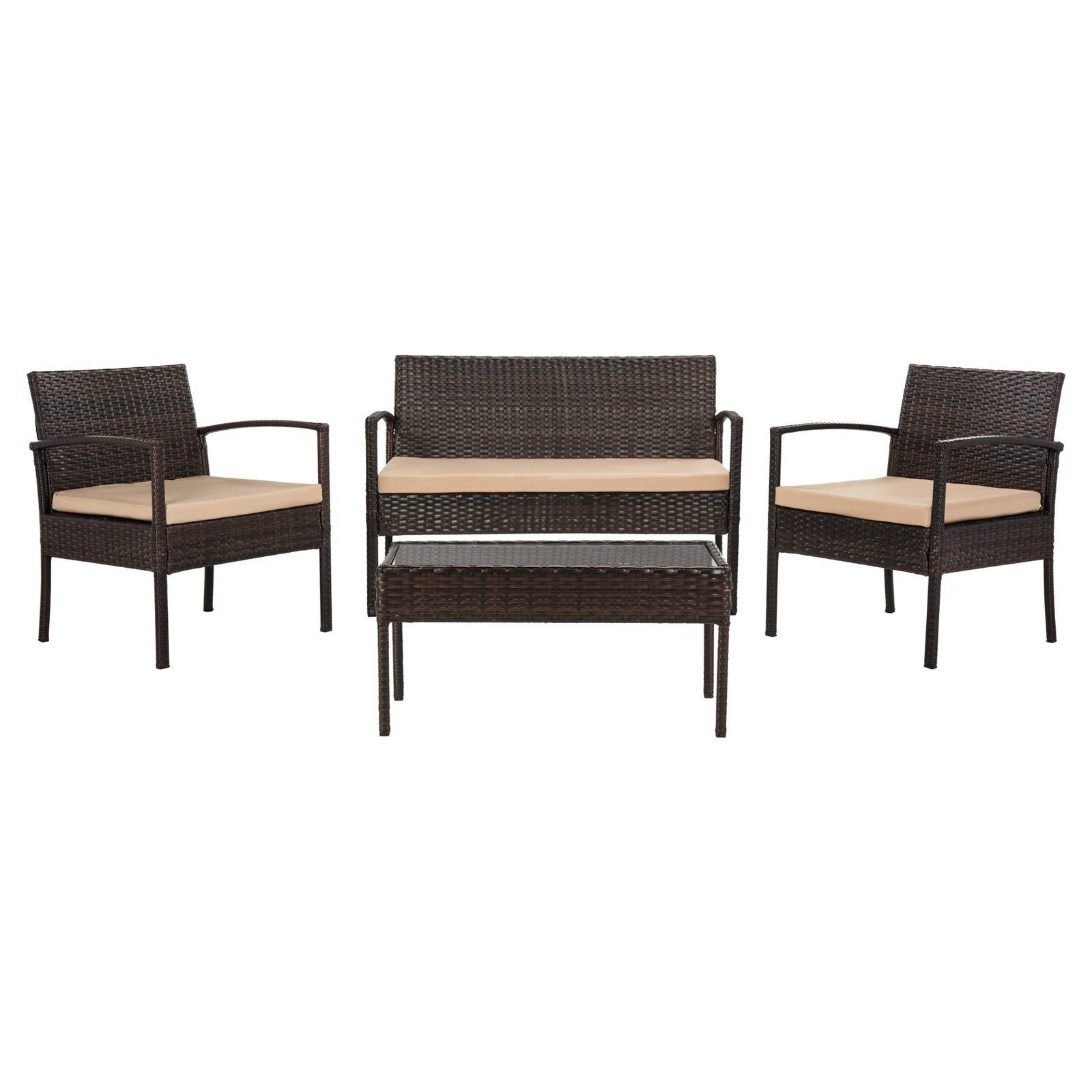 Safavieh Mattia 4 Piece Brown Beige Rattan Living Set