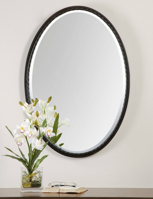 Uttermost 1116 Casalina Oil Rubbed Bronze Oval Mirror 32 Oil Rubbed Bronze Metal Oval Beveled Wall Mirror Twisted Rope Detail Vanity