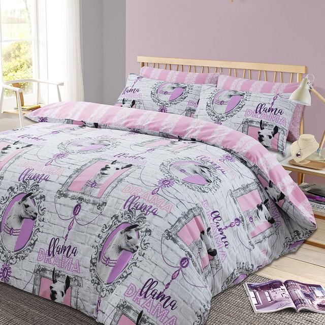 Llama Drama Stripe Duvet Cover With Pillowcase Animal Print Bedding Llama Drama Stripe Duvet Cover With Pillowcase Animal Print Bedding Set Pink New