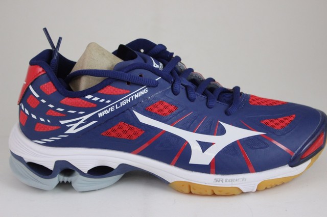 navy blue and white mizuno volleyball shoes