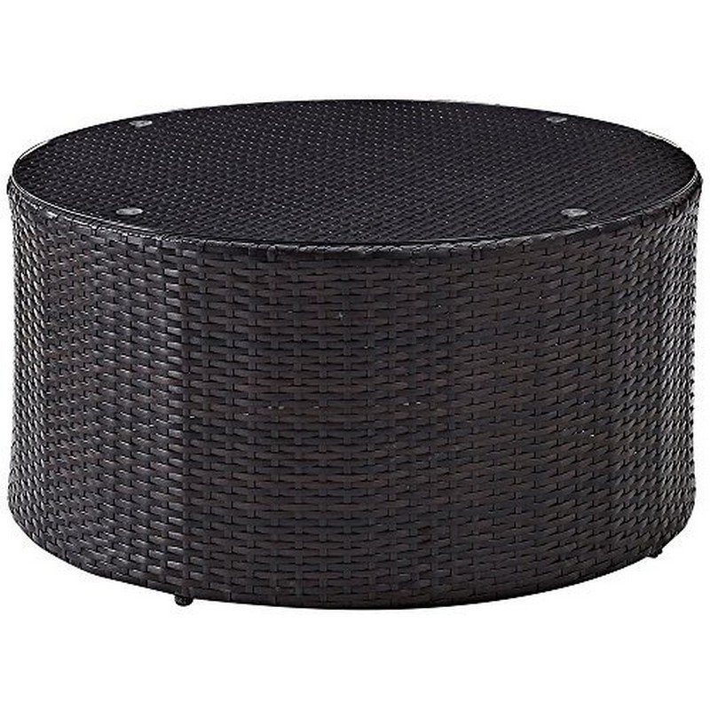 Crosley Catalina Outdoor Wicker Round Glass Top Coffee Table Picture 1 Of