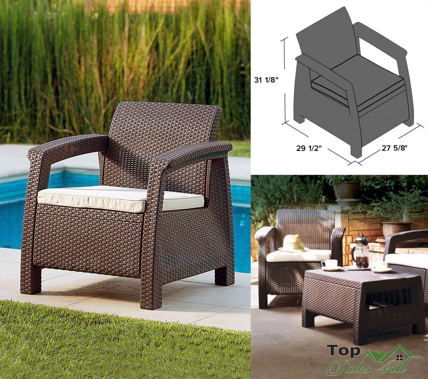 Wicker Patio Arm Chair Outdoor Garden Resin Rattan Furniture Deck Picture 1 Of 11