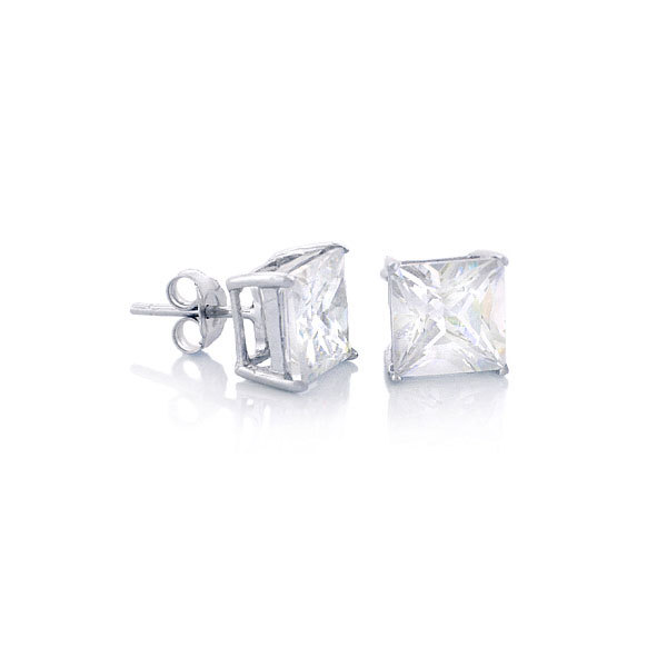 14k White Gold 5mm Princess Cut Cubic Zirconia Earrings Ebay Picture 1 Of