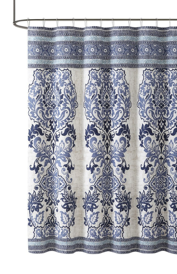 Maya Blue Lilac Purple Beige 100 Cotton Fabric Shower Curtain Fl Picture 1 Of 3