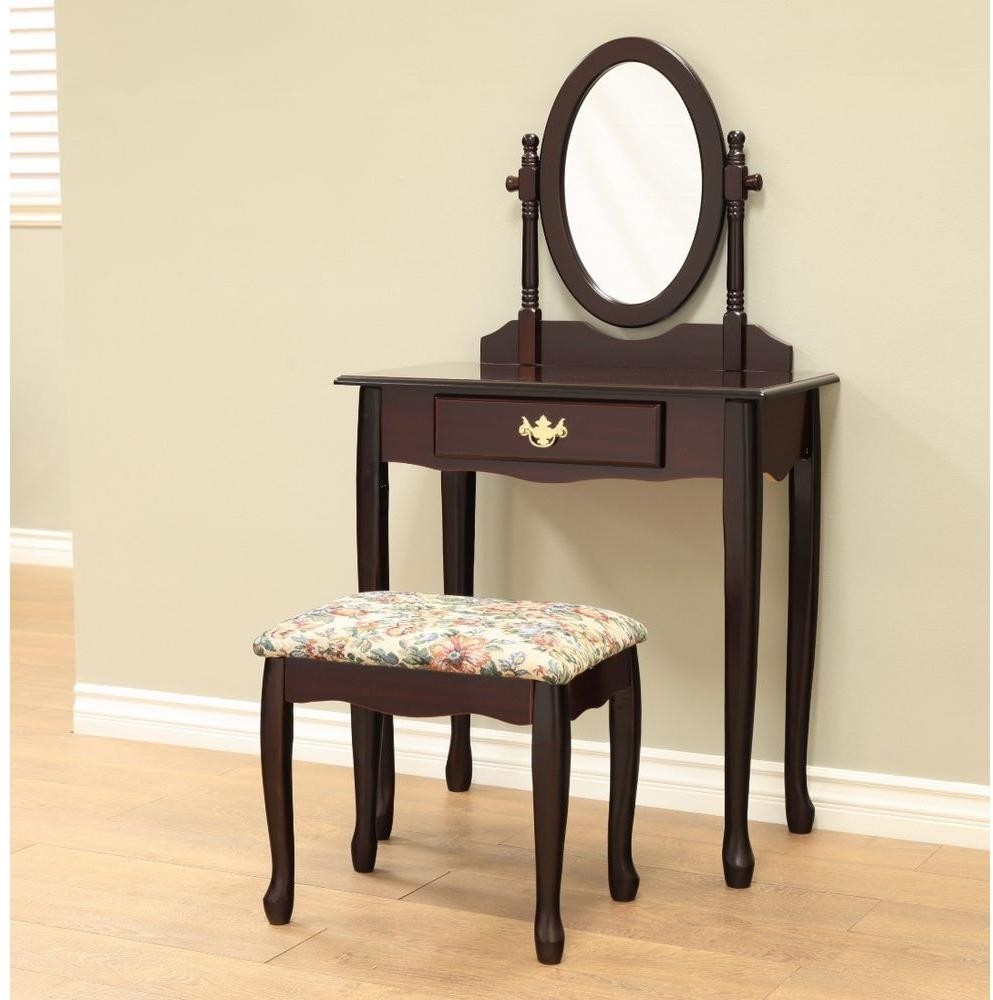 3 Piece Vanity Set Cherry Mirror Dresser Bedroom Brush Comb Chest Picture 1 Of 8