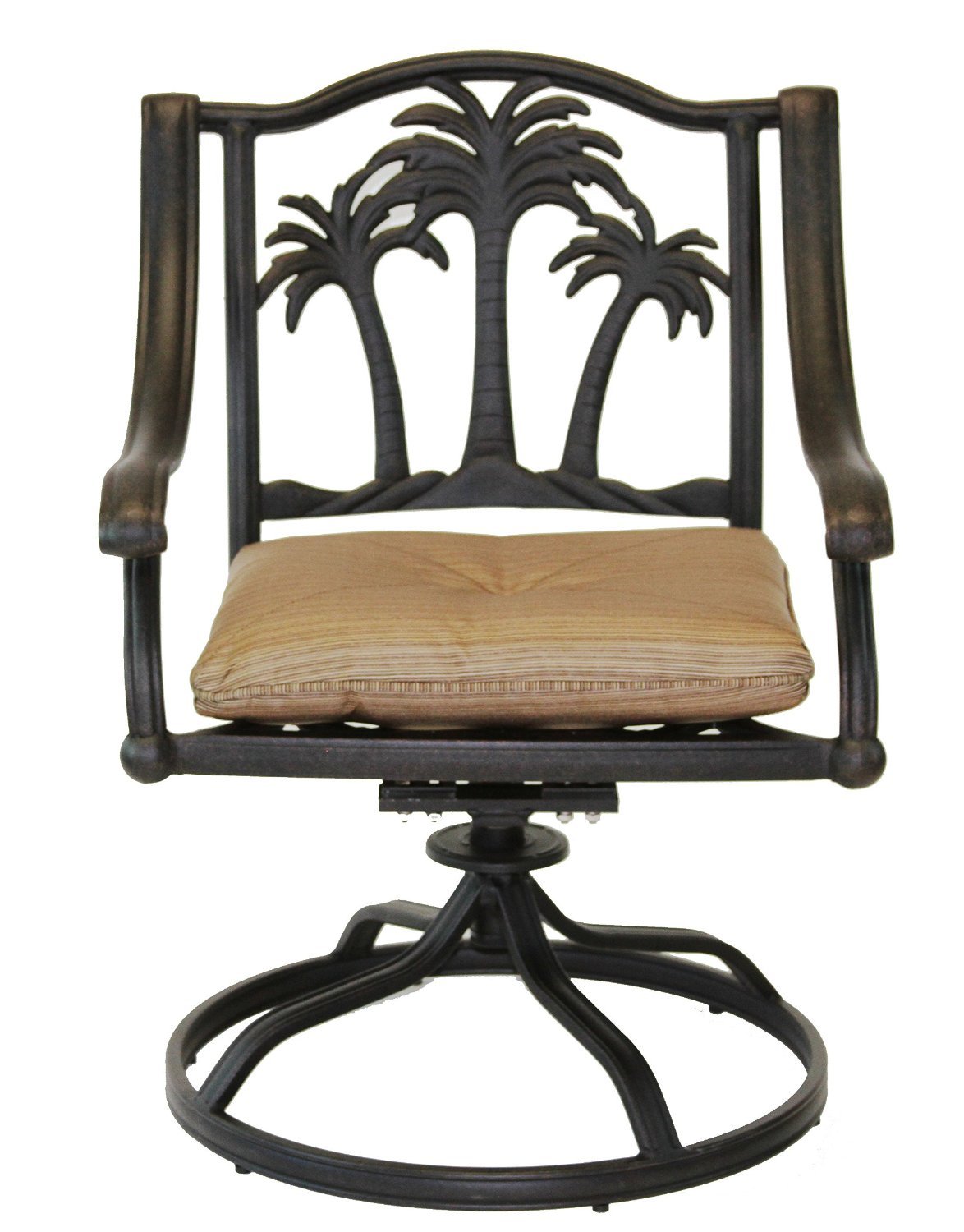 Palm Tree Outdoor Patio 5pc Dining Set 48 Cast Aluminum Dark Bronze Palm Tree Outdoor Patio 5pc Dining Set 48 Cast Aluminum Dark Bronze Walnut Table With 4 Swivel Chairs