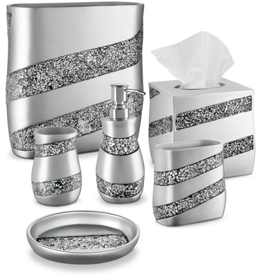 Dwellza Silver Mosaic Bathroom Accessories Set 6 Piece Bath Dwellza Silver Mosaic Bathroom Accessories Set 6 Piece Bath Collection