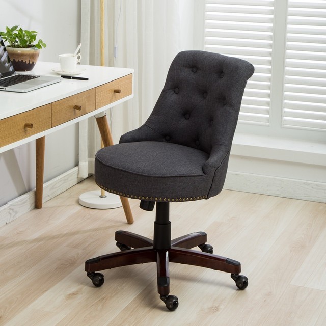 Gray Home Office Chair Tufted Linen Height Adjustble Tilt Swivel Gray Home Office Chair Tufted Linen Height Adjustble Tilt Swivel