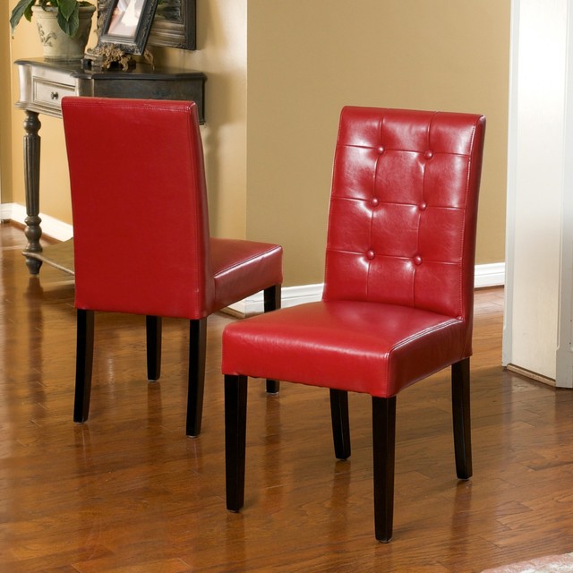 Set Of 2 Elegant Design Red Leather Dining Chairs W Tufted On Set Of 2 Elegant Design Red Leather Dining Chairs W Tufted On Accents