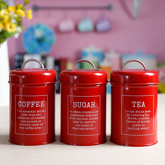 X021 Set 3 Red Kitchen Food Storage Canister Coffee Sugar Container X021 Set 3 Red Kitchen Food Storage Canister Coffee Sugar Container Tea Jar Lid