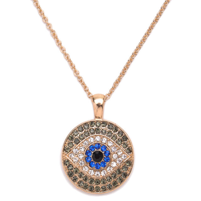 Evil Eye Necklace Dark Blue Rhinestones Pendant Turkish Jewelry Turkey ...