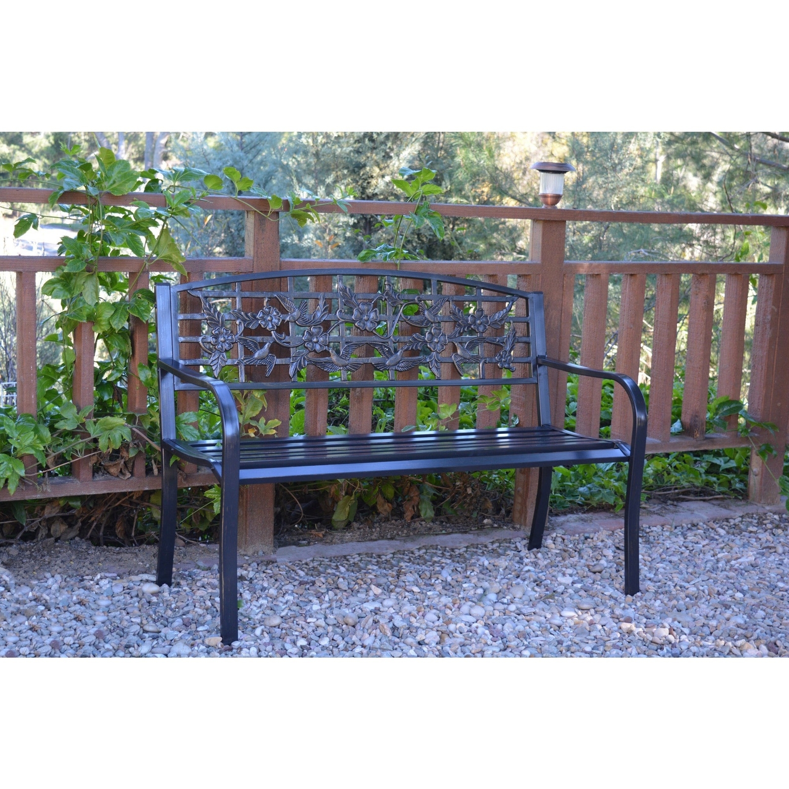 50 In Flowers Bird Curved Back Steel Park Bench Patio Furniture 50 In Flowers Bird Curved Back Steel Park Bench Patio Furniture Garden Deck Yard