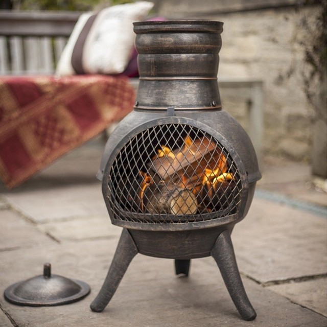 La Hacienda Squat Cast Iron Steel Chimenea Chiminea Woodburner Patio La Hacienda 56116 Squat Bronze Effect Cast Iron Steel Mix Chiminea Patio Heater