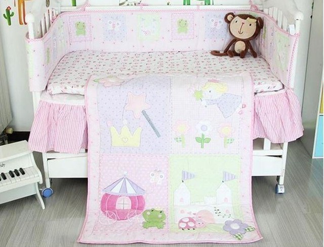 Cute Pink Baby Crib Cot Bedding Quilt Bumper Sheet Dust Ruffle Set Cute Pink Baby Crib Cot Bedding Quilt Bumper Sheet Dust Ruffle Set Of 4pcs New