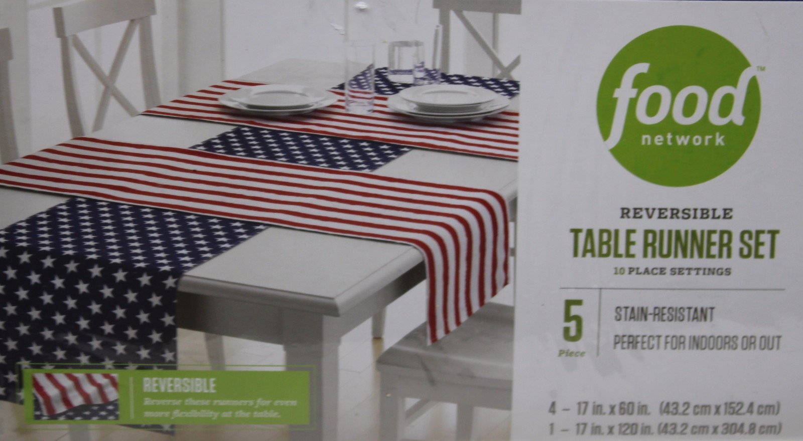 Food Network 5 Pc White Red Blue Patriotic Stripe Stars Reversible Brand New T