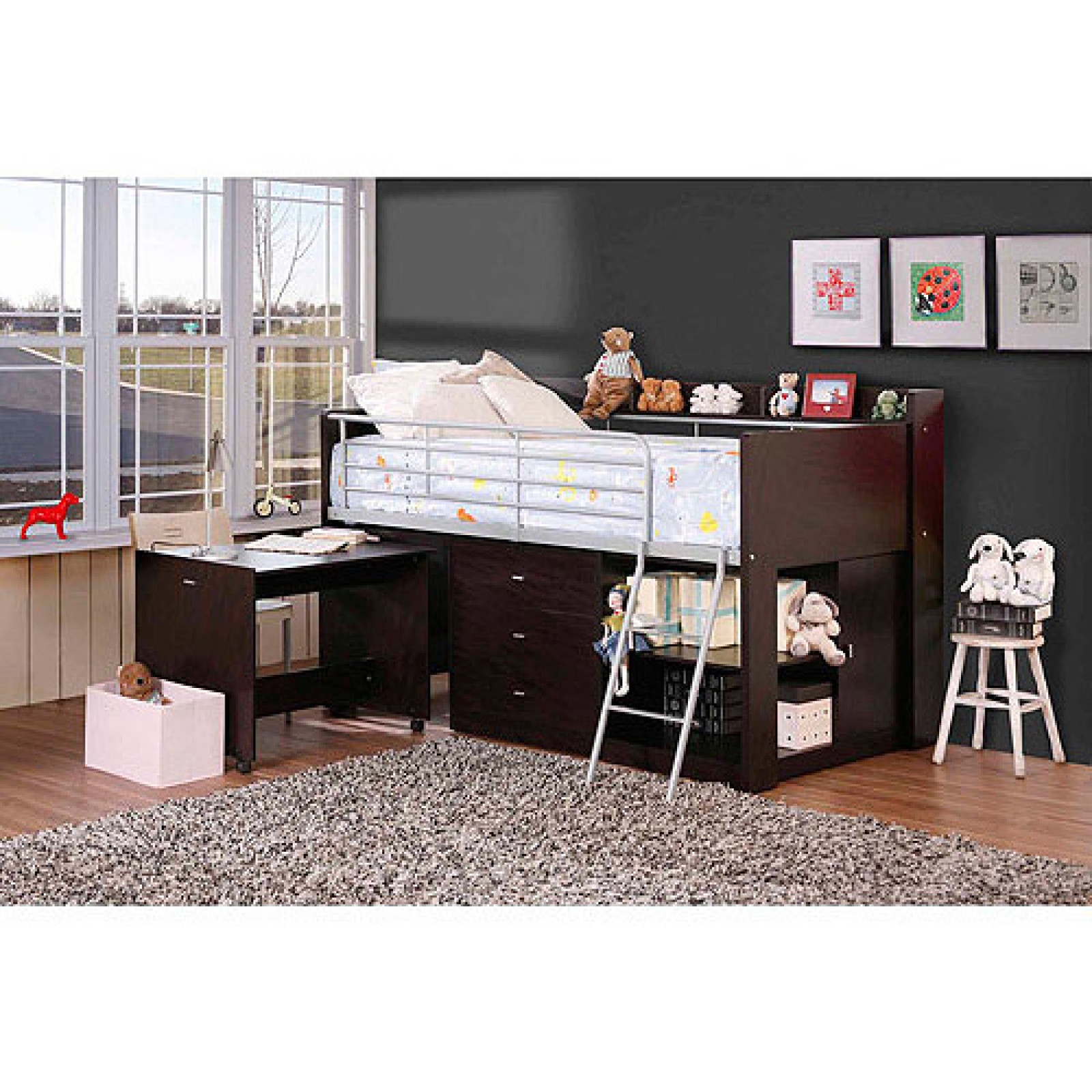 Twin Loft Bed Bunk Kids Desk Storage Wood Bedroom Furniture Teens Twin Loft Bed Bunk Kids Desk Storage Wood Bedroom Furniture Teens Ladder Dorm 1d