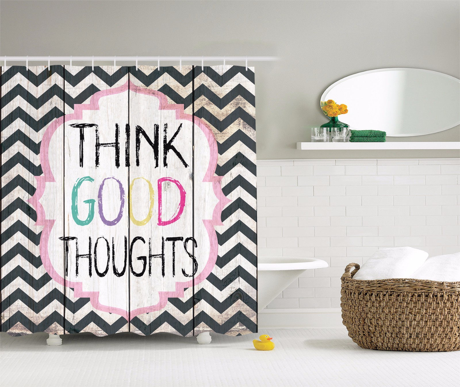 Think Good Thoughts Inspirational Quotes Shower Curtain Extra Long