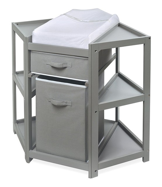 Diaper Corner Baby Changing Table With Hamper And Basket In Gray Id Badger Basket Diaper Corner Baby Changing Table With Hamper And