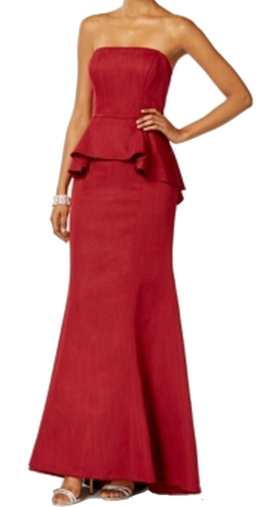 Adrianna Papell Red Womens Size 6 Strapless Peplum Ball Gown Dress Picture 1 Of 4