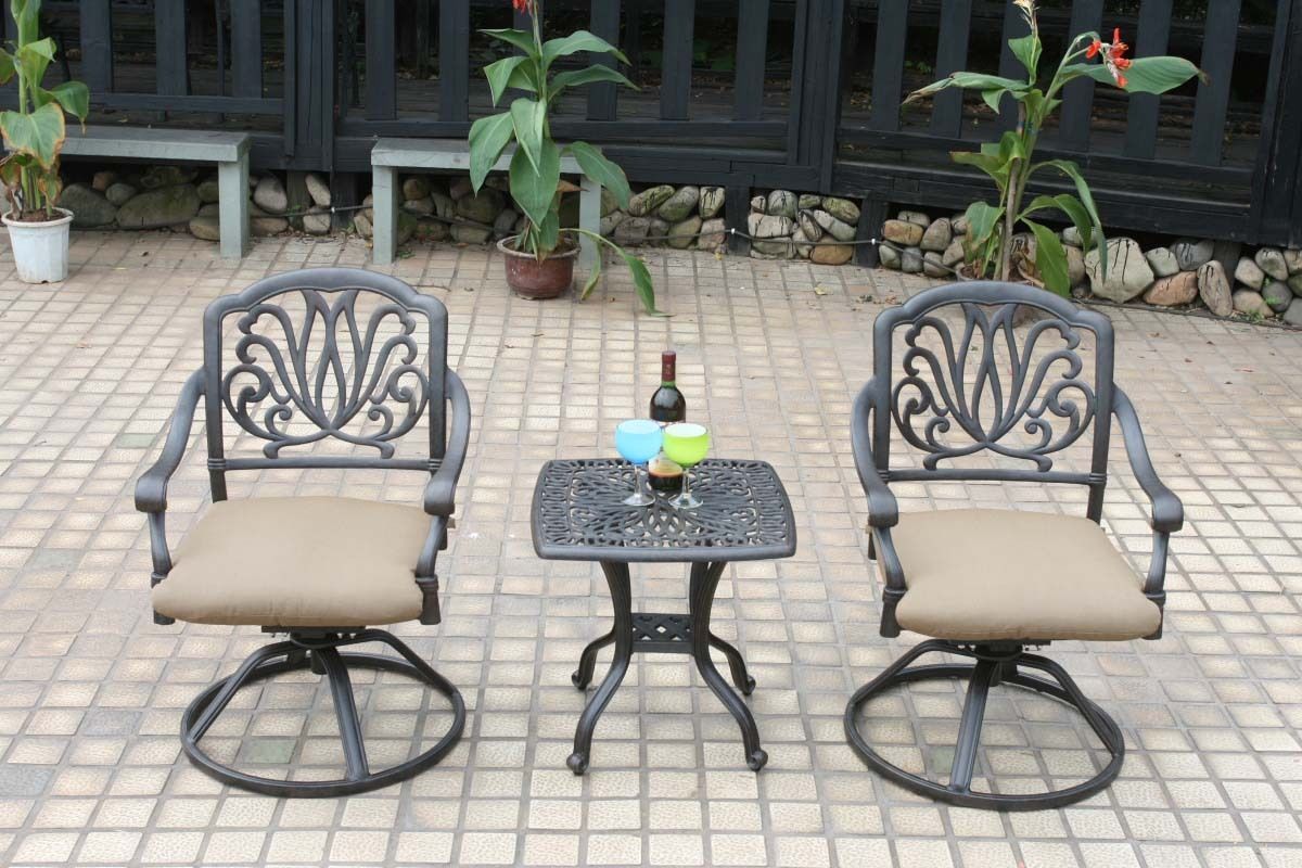 Patio Bistro Set 3 Piece Outdoor Swivel Rocker Elisabeth Chairs Cast Picture 1 Of 7