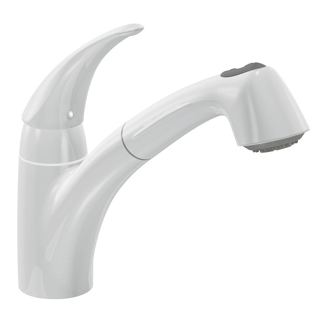 Moen Extensa One Handle Low Arc Kitchen Faucet Cream 7560v Moen 7560v Extensa One Handle Low Arc Pullout Kitchen Faucet Ivory