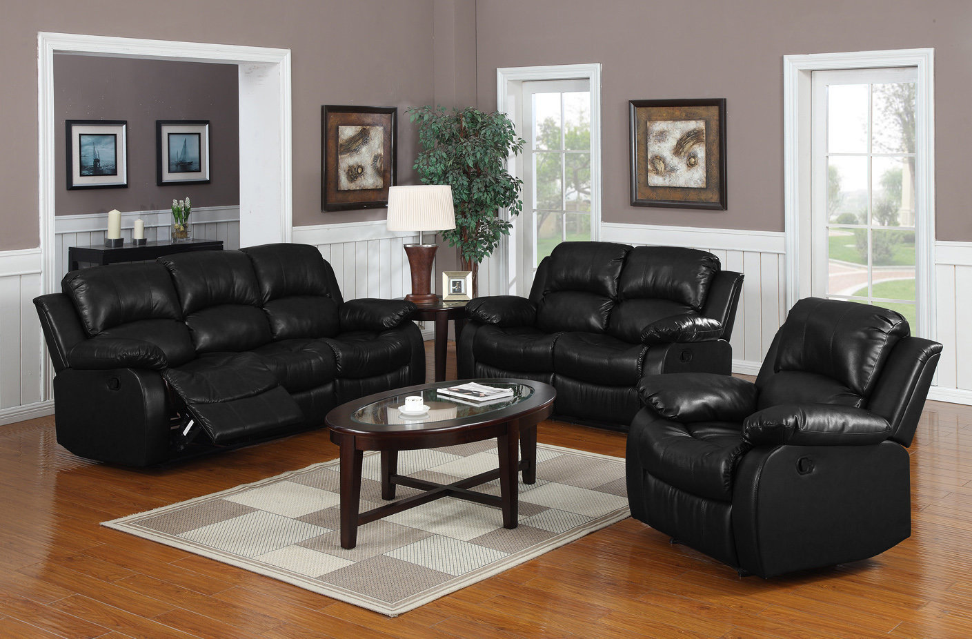 Latitude Run Bryce 3 Piece Reclining Living Room Set Black Picture 2 Of 3