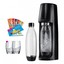 SODASTREAM EASY WASSERSPRUDLER +CO2-ZYLINDER + 2 FLASCHEN + GLÄSER+ SIRUPPROBEN