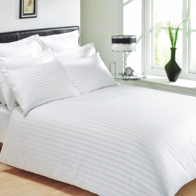 Rapport Sateen Stripe White Luxury 100 Egyptian Cotton Bedding Duvet Rapport Sateen Stripe White Luxury 100 Egyptian Cotton Bedding Range S D K