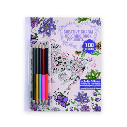 Download CREATIVE CHARM Coloring Book for Adults 100 DESIGNS W 5 Bonus Pencils | eBay