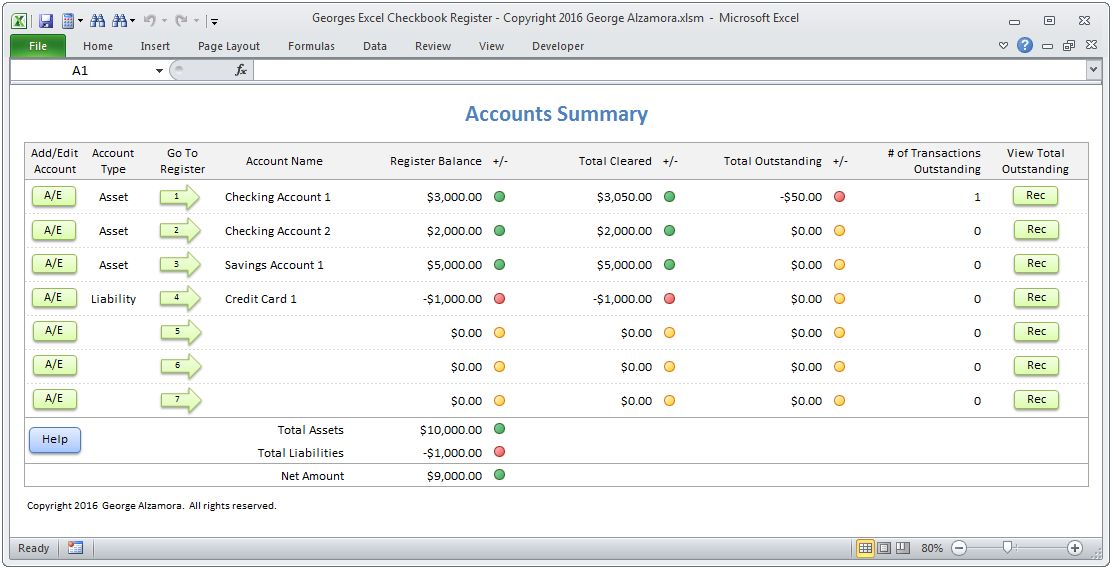 checkbook excel template