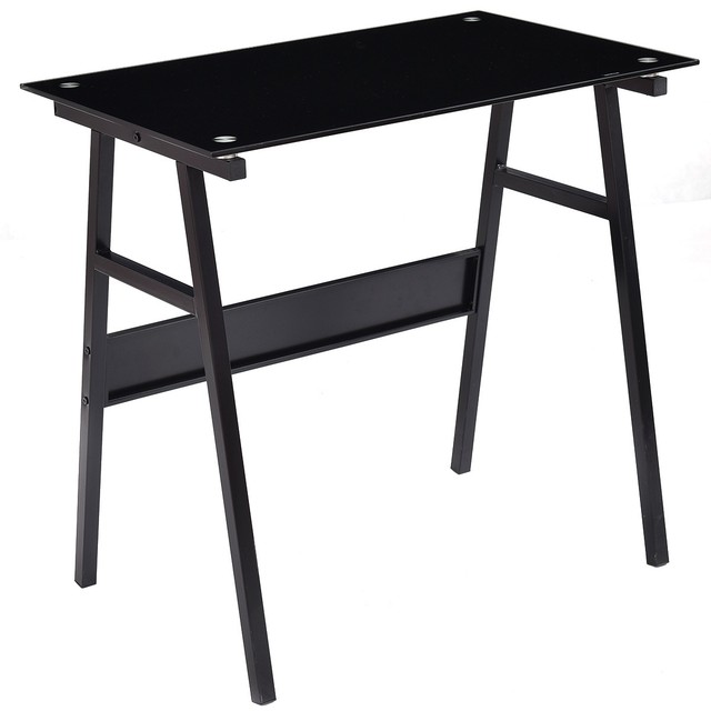 Home Office White Computer Desk Writing Table Glass Top Metal Leg Black Computer Desk Writing Table Glass Top Metal Leg Study Decor Home Office