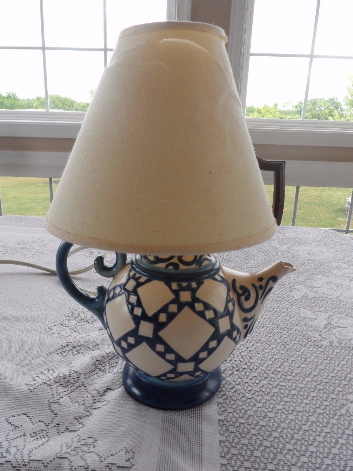 Jim S Designs Enesco Blue Ivory Teapot Coffee Pot Lamp Picture 1 Of 8