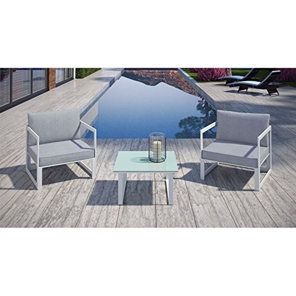 3 Piece Fortuna Outdoor Patio Sectional Sofa Set White With Gray Picture 1 Of